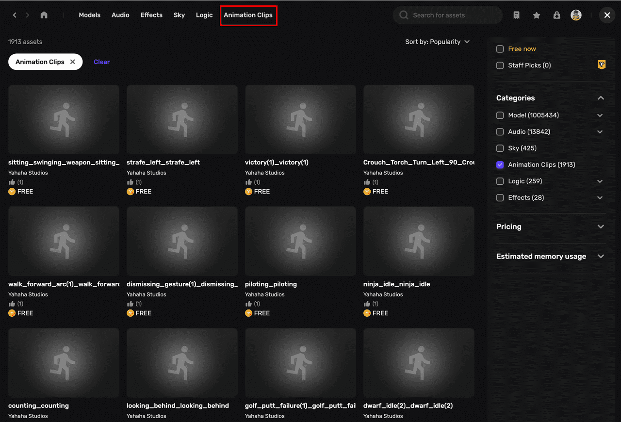 Animation clips from Asset Library