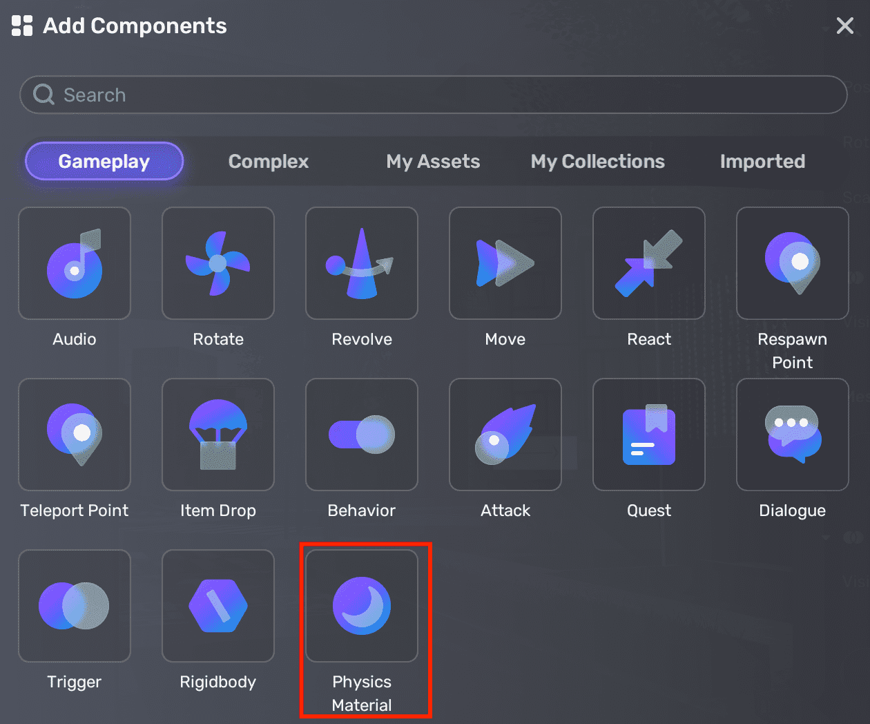 Select physics material