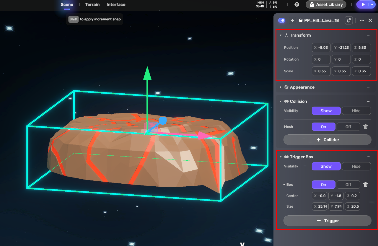 Set scale and trigger