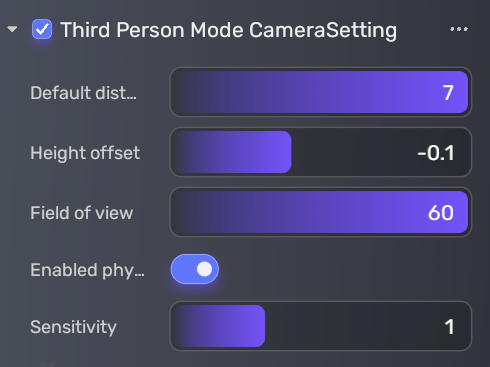 Third person mode camera setting
