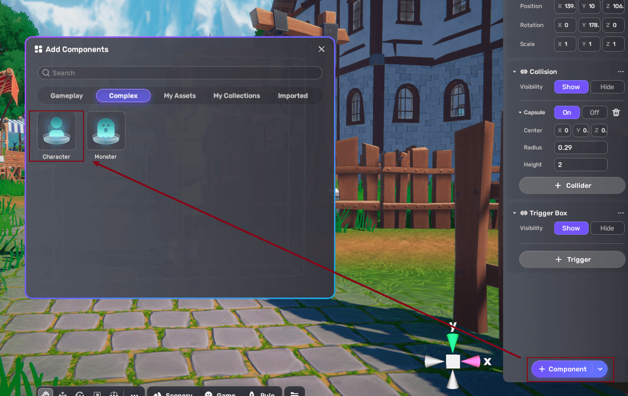 Attach character component
