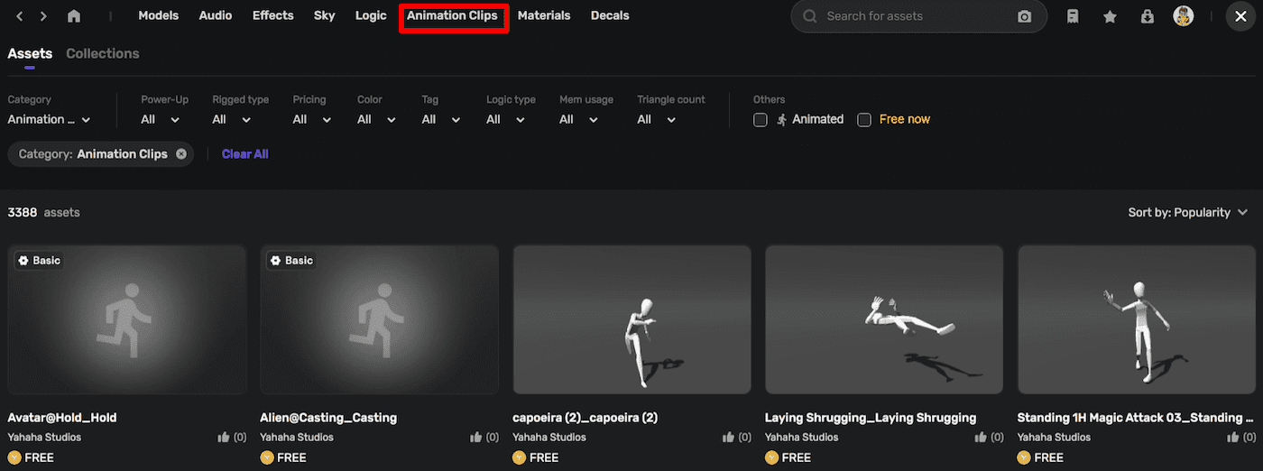 Find animation in Asset Library