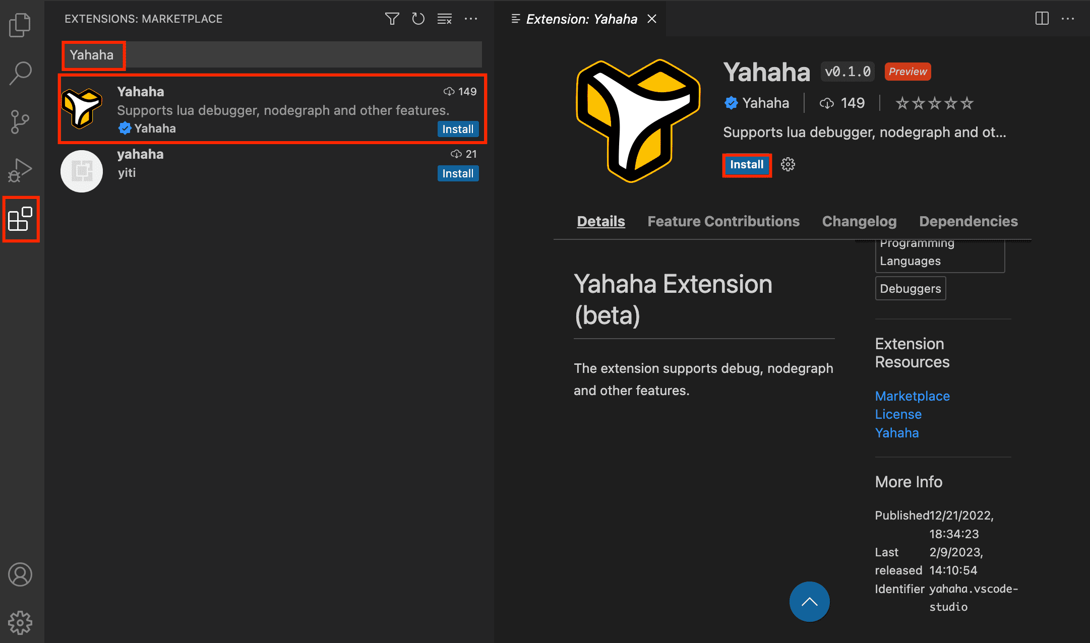 Install from VS extension market