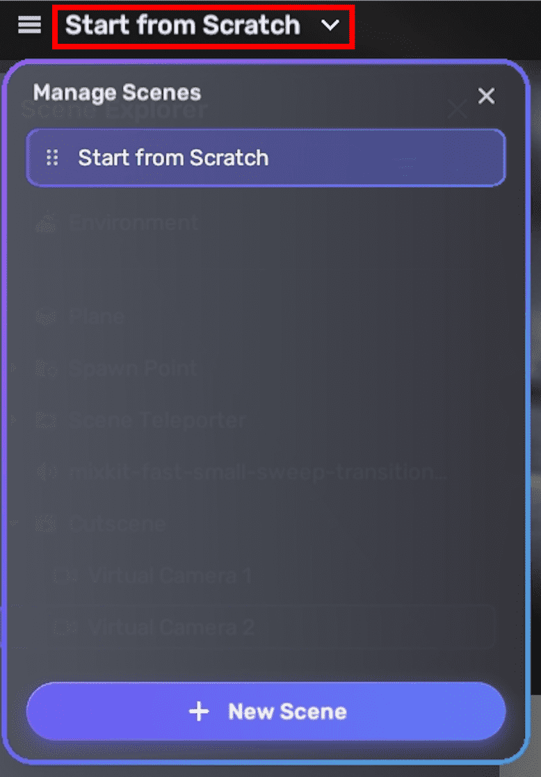 Manage scenes menu