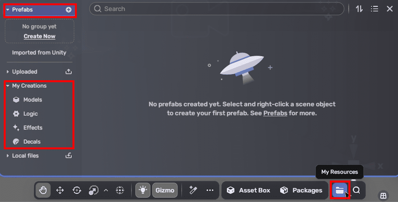 My resources created assets