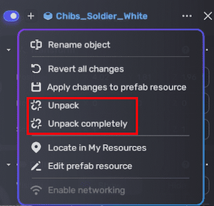 Unpack and unpack completely prefab