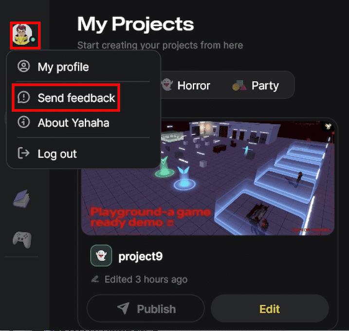 Submit feedback from profile pic on Desktop
