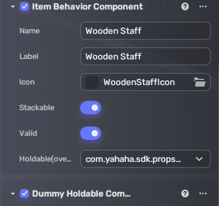 Item behavior and dummy holdable component