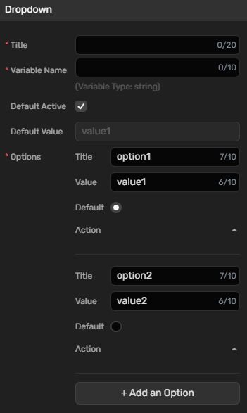 Data element dropdown