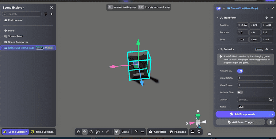 View game clue in the scene
